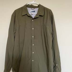 White‎ Sierra Men's Insect Shield L 100% Nylon Olive Green Button Up Shirt